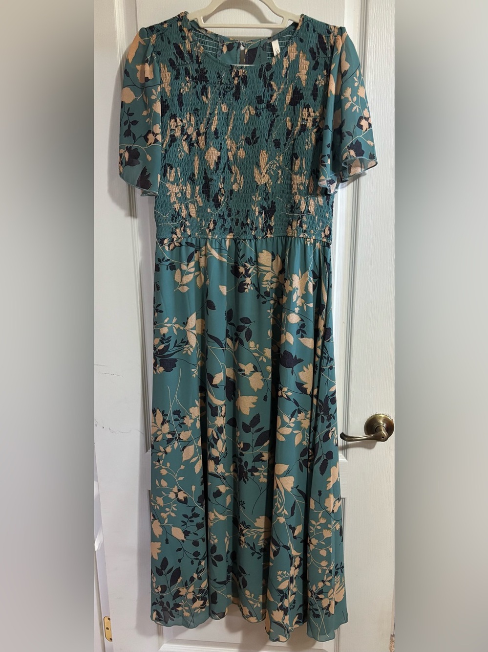 Teal Floral Smocked Maxi Dress